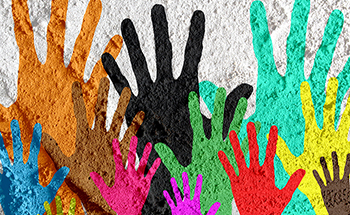 colorful silhouette hands on Cement wall texture background design